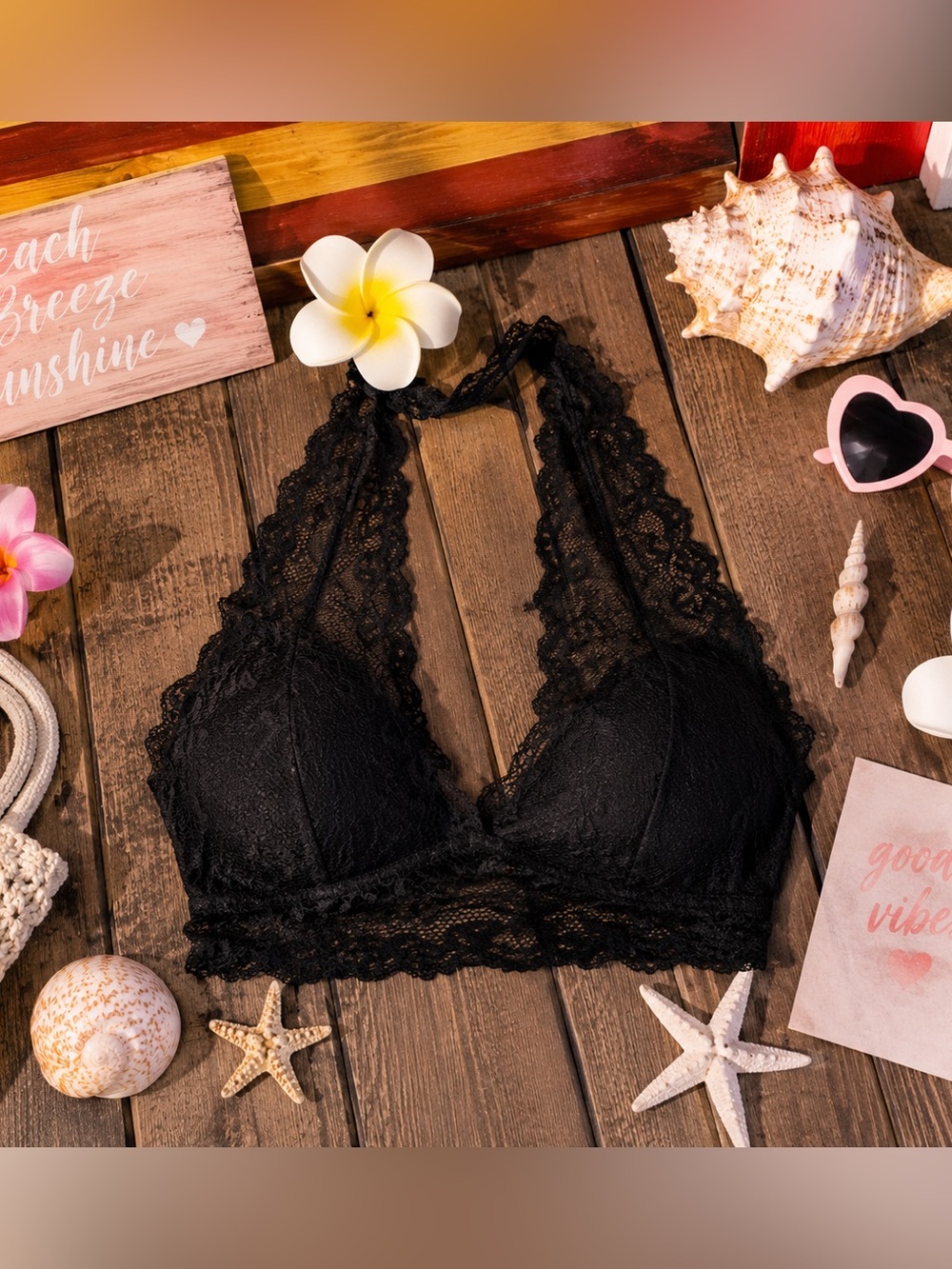 Lace Halter Bralette - Black